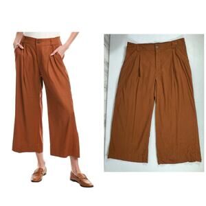Cabi Cruise Crop Pants Size Large (33x24) Sienna Brown Wide Leg Linen Blend 6478